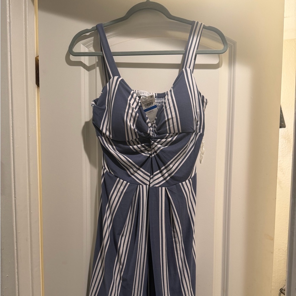 Planet Gold Navy and White Striped Midi Dress size XL